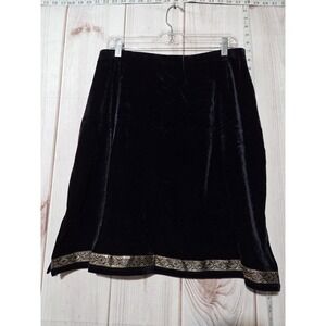 Caren Sport Skirt Womens 3XL Black Velvet‎ Gold Trim Made In USA Lined Dressy